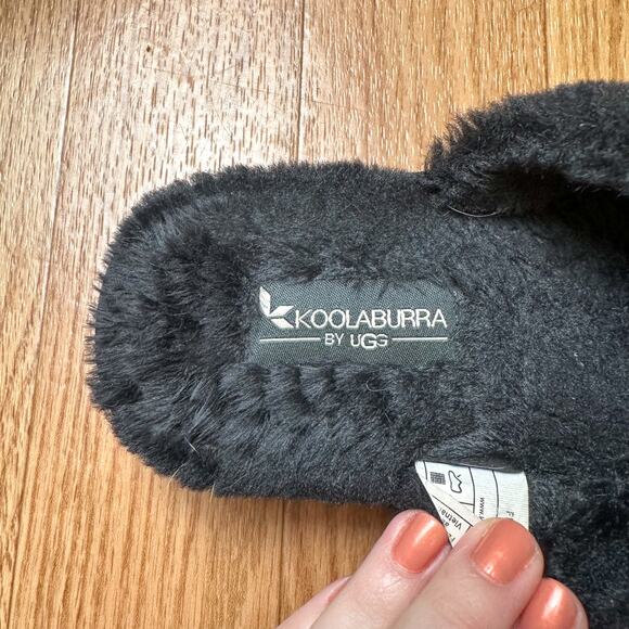 Koolaburra By Ugg Ballia Faux Fur Slippers Black Criss Cross Top Woman - Picture 2 of 5